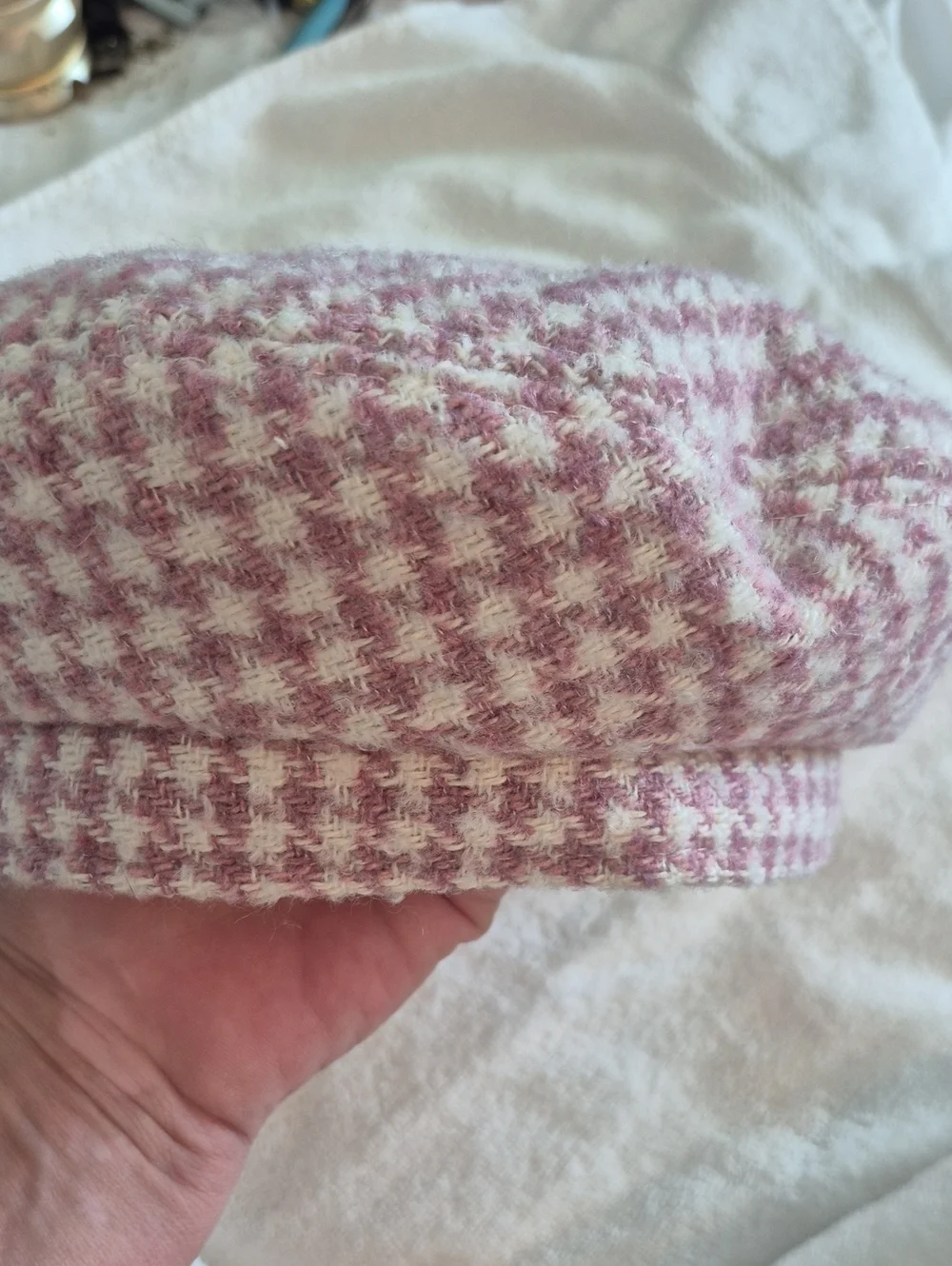 Pink and White Houndstooth Beret